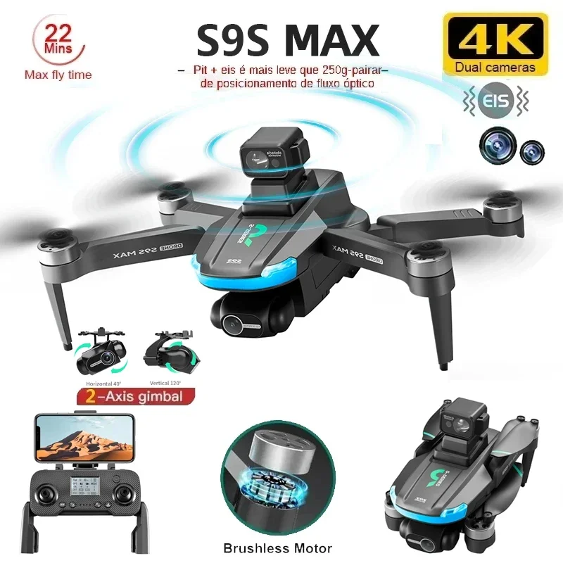 Novo s9s max mini drone 4k 2 e - Drone Rc Plegable avaliação e preço